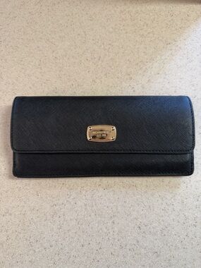 Michael Kors Black Leather Wallet with Gold Hardware